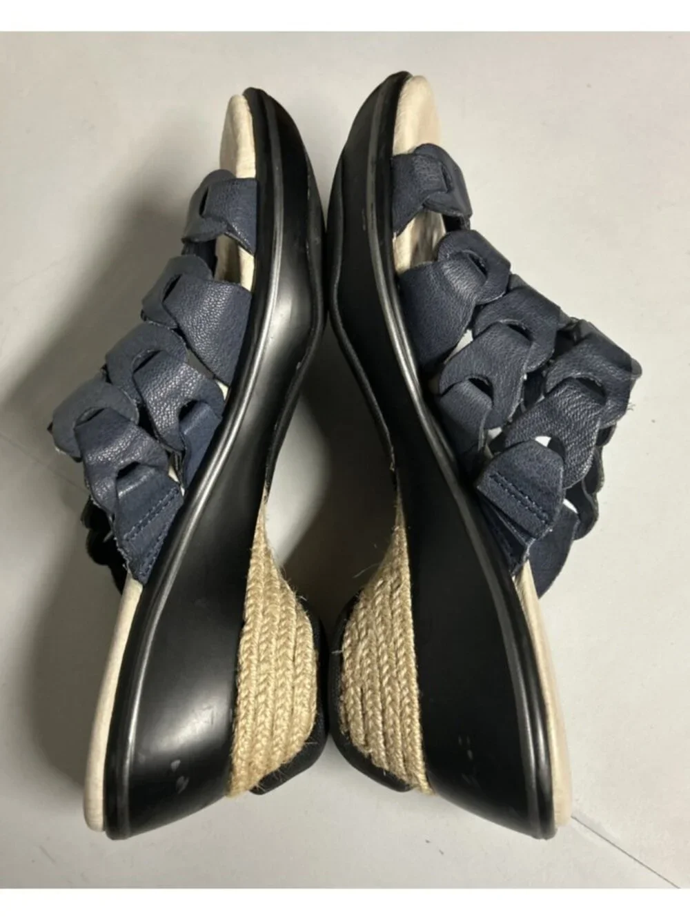 Jambu Romance Sandals Blue Braided Leather Straps Espadrille Wedge Heels Size 8